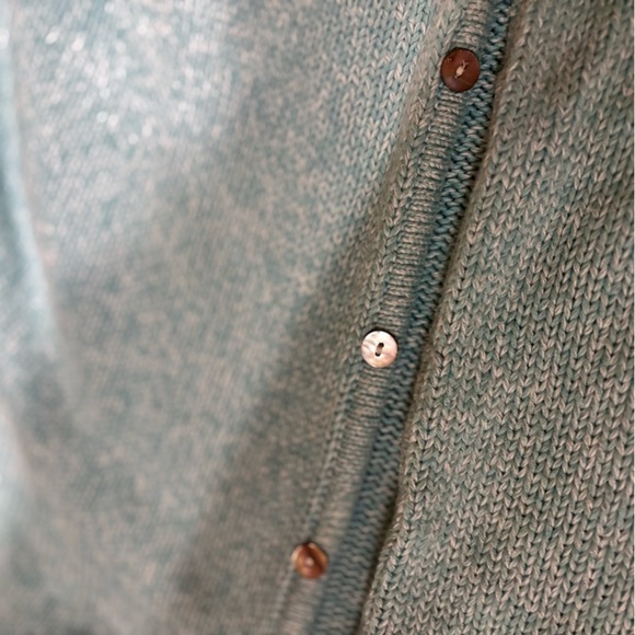 LLBean Blue Marled tight Knit 100%Cotton Cardigan xl heavy pearl buttons vintage - Picture 5 of 9